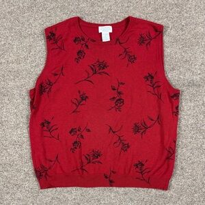 Vintage Deane & White Red Black Floral Sweater Vest Women’s 1X Y2K Grunge Gothic
